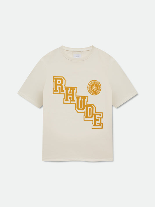 RHUDE COLLEGIATE CREST TEE - VTG WHITE\/YELLOW