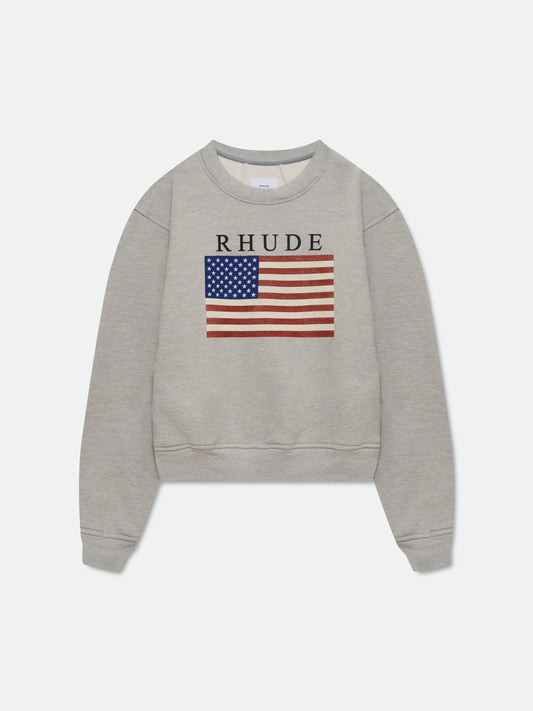 USA FLAG CREWNECK - HEATHER GREY