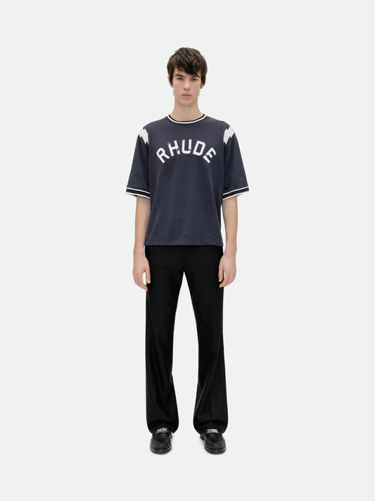RHUDE LIGHTNING RINGER JERSEY TEE - NAVY\/WHITE
